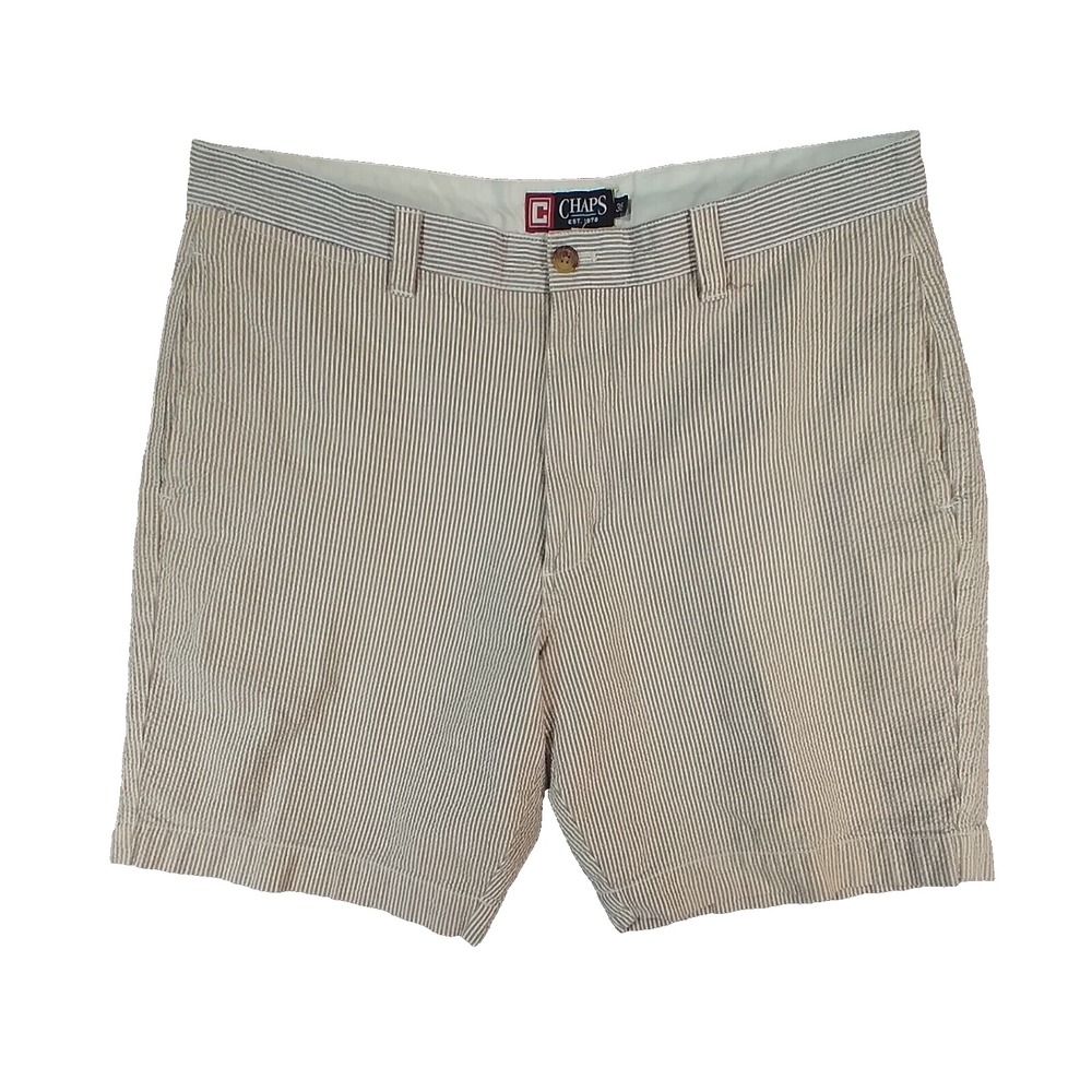 Chaps Ralph Lauren shorts men's 36x9 beige white striped seersucker cotton retro